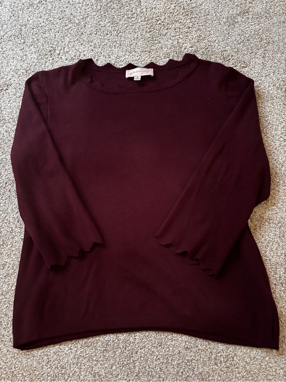 Philosophy Plum Scalloped-Edge Long Sleeve Knit Top